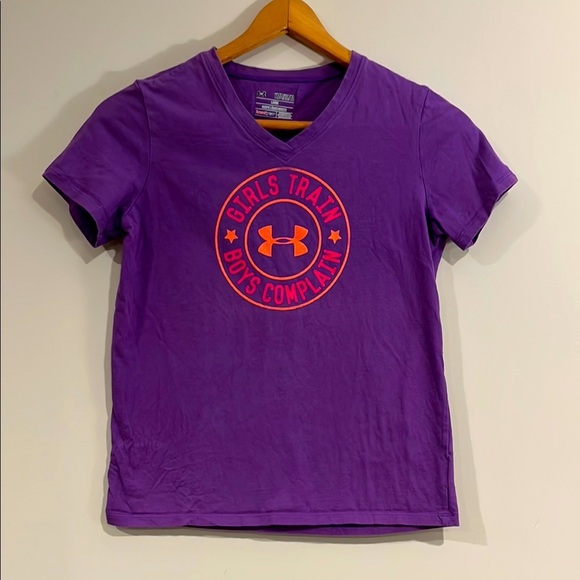 UNDER ARMOUR Youth Girls Train Boys Complain Heat Gear Short Sleeve Tee V-Neck - Picture 1 of 4